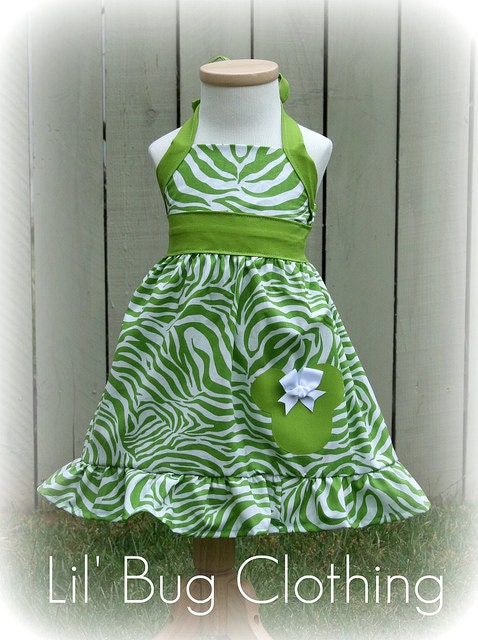 Custom Boutique Clothing Lime Zebra Stripes Animal Kingdom   Minnie Mouse Halter Dress