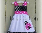 Custom Boutique Clothing  Ladybug Hot Pink and Black Dot Dress