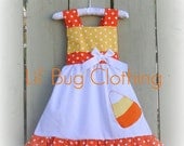 Candy Corn Jumper Dress Yellow and Orange Polka Dot Halloween Jumper Dress