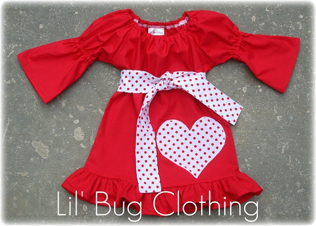 Red Valentines Day Peasant Dress Girl Polka Dot Heart 12 18 24 2t 3t 4t 5t 6 7 girl