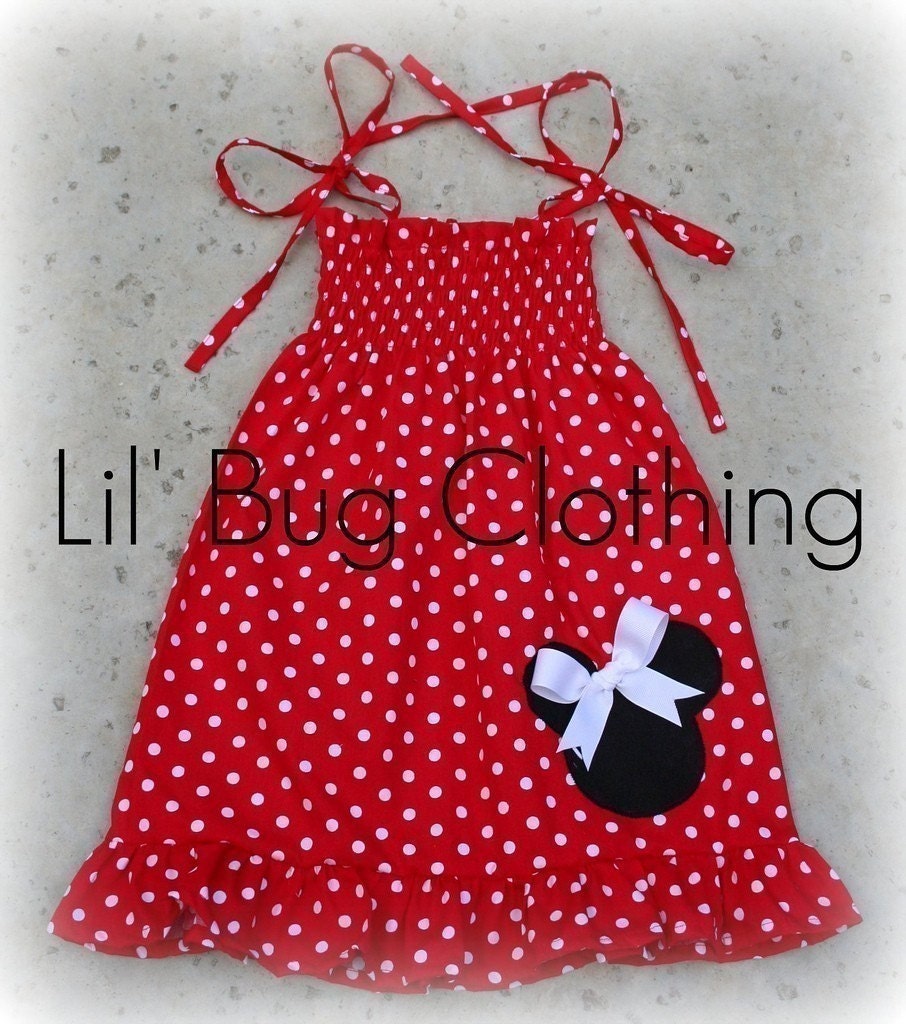 Custom Boutique Clothing White Red Dots Minnie Mouse Smocked Dress