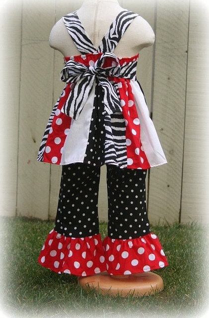 Custom Boutique Clothing Minnie Mouse Polka Dots Zebra Patch Top and Capris