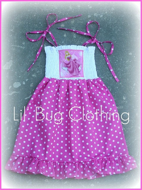 Custom Boutique Princess Sleeping Beauty  Disney Smocked Halter Summer Dress