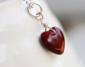 Red Glass Heart Necklace, Valentine Necklace, Burgundy Sterling Silver - Let Me Call You Sweetheart