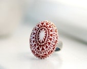 Lucite Ring, Adjustable Ring, Chocolate Brown and White, Silver Metal Ring, Scandinavian Ring, Whimsical Ring