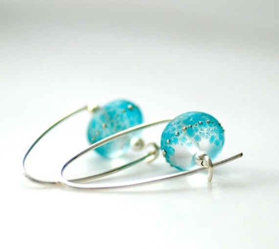 Turquoise Blue Earrings, Glass Earrings, Frosted Glass Earrings, Dangle Earrings, Beach Wedding Jewely - Sea Siren