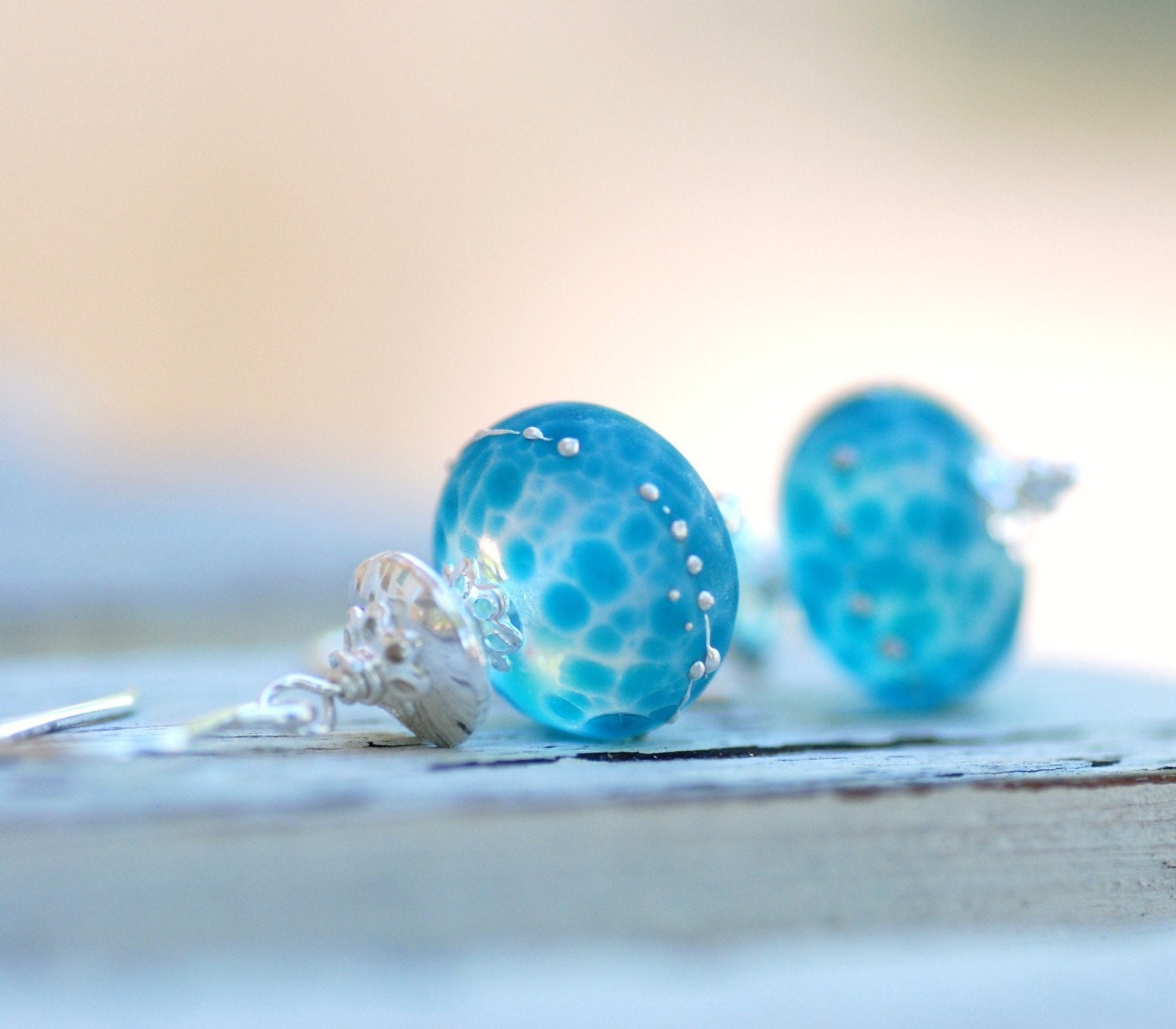 Turquoise Blue Earrings, Frosted Glass Earrings, Beach Wedding, Bridal Jewelry, Drop Earrings, Sterling Silver - Sea Siren