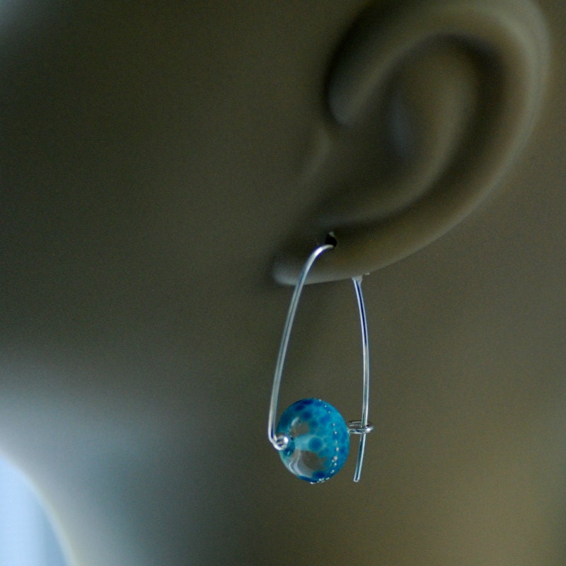 Turquoise Blue Earrings, Glass Earrings, Frosted Glass Earrings, Dangle Earrings, Beach Wedding Jewely - Sea Siren