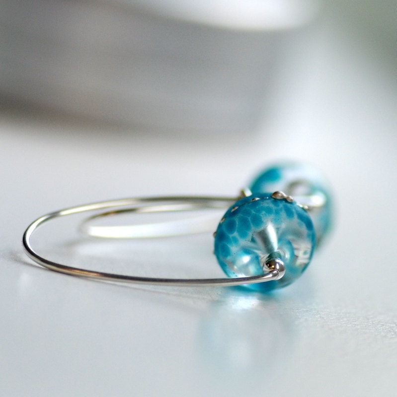 Turquoise Blue Earrings, Glass Earrings, Frosted Glass Earrings, Dangle Earrings, Beach Wedding Jewely - Sea Siren