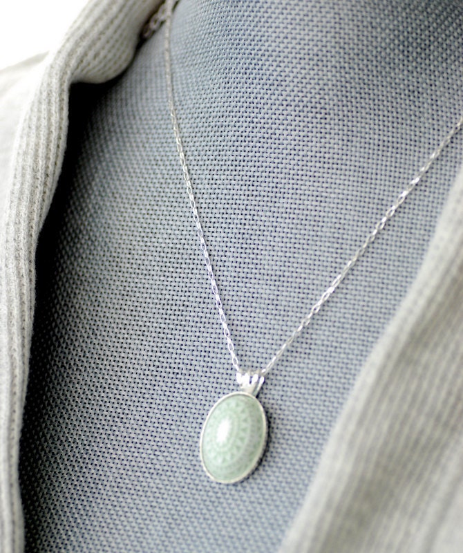 Scandinavian Necklace, Pendant Necklace, Pastel Jewelry, Sage Green and White, Lucite Jewelry, Nordic,