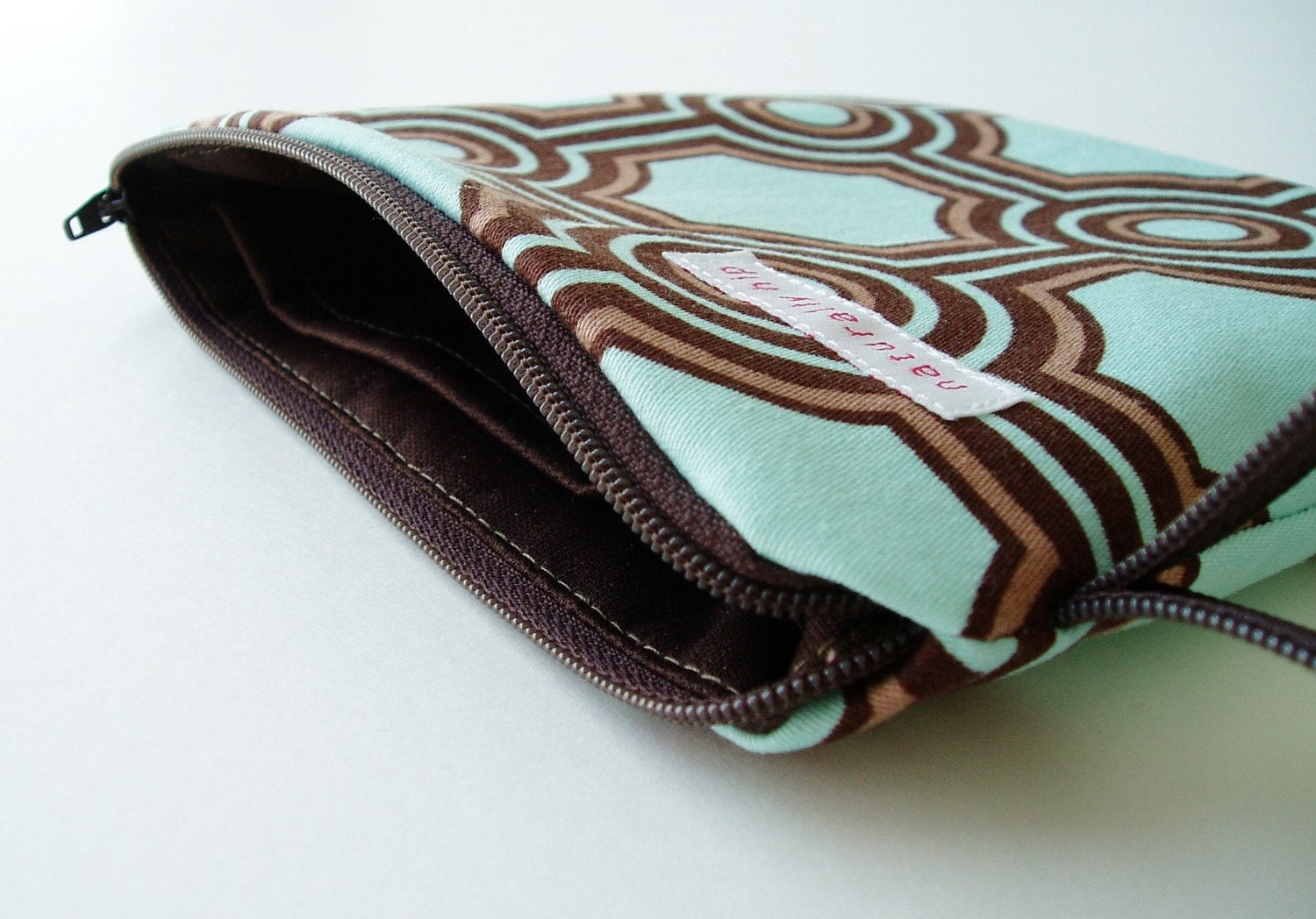 7" x 6" Double Pocket Wet Bag - Brown and Blue Tiles