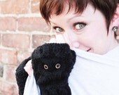 Owl black fingerless gloves , mittens