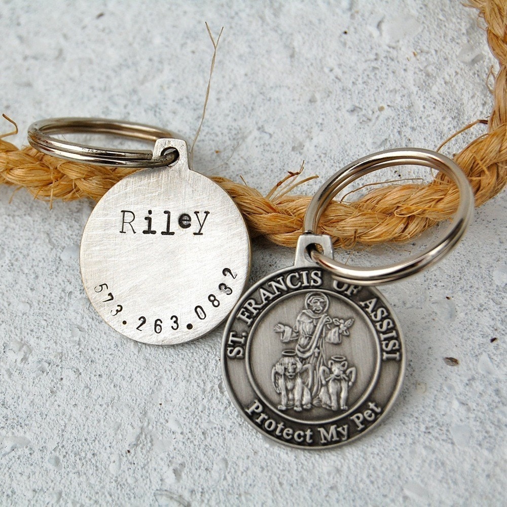 St. Francis of Assisi Protect My Pet Sterling Personalized pet ID tag