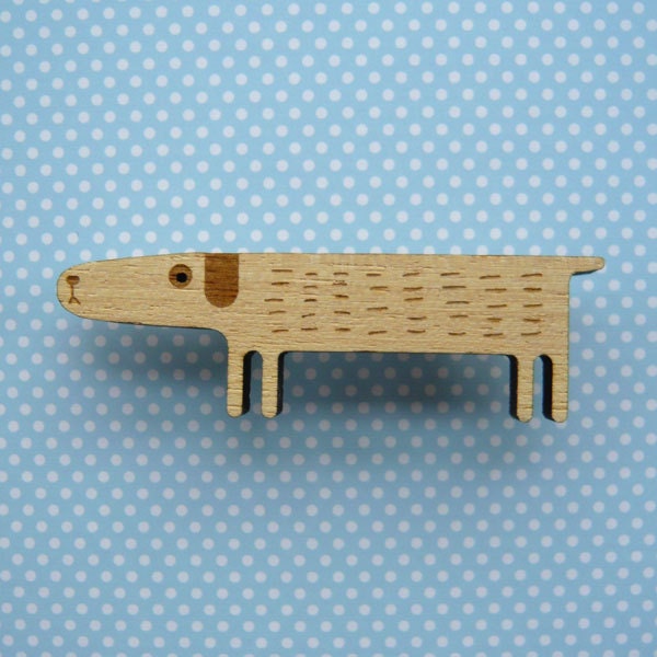 Wooden Dog Brooch