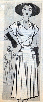Vintage 40s Mail Order Pattern Marian Martin 9068 SWING ERA Frock with Sweetheart Neckline with Big Pockets Size 36 FF