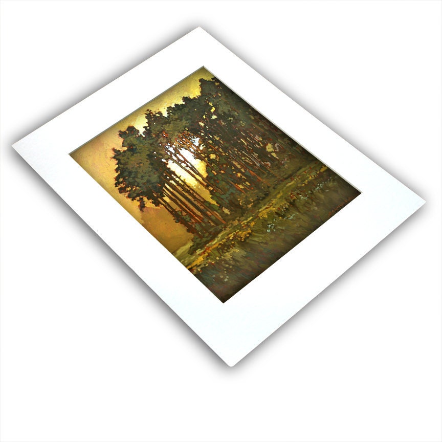 Mission Arts and Crafts CRAFTSMAN Pine Sunset - Giclee Art PRINT of Original Painting matted 11x14 by Jan Schmuckal