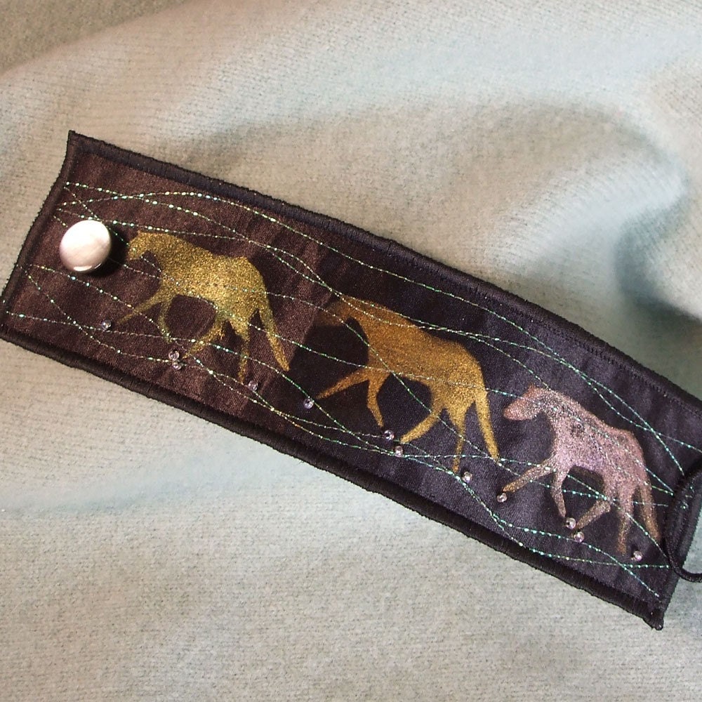 Ghost Horses Leather and Satin Cuff   New Price