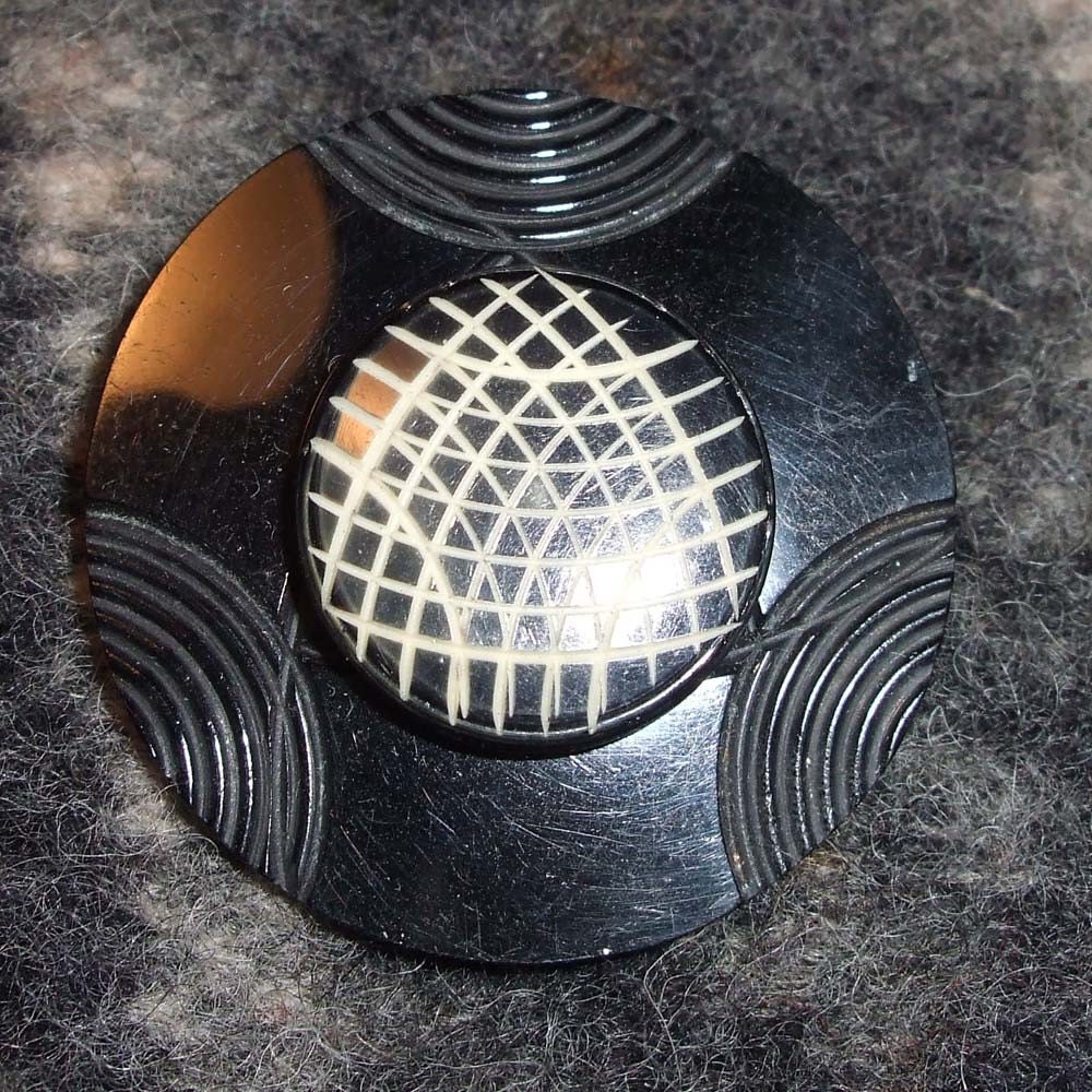 Black Button Brooch