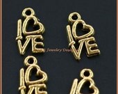 12pcs  Gold I Love You  Charms 15x8mm