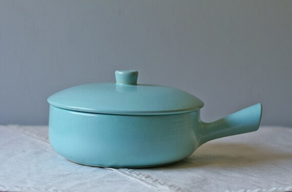 S A L E ///    vintage light blue pottery lidded casserole