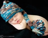 Photography  Prop  Elf Hat - Newborn Baby Photo Props  -  Thick and Thin Wool Yarn - Handmade Knitted