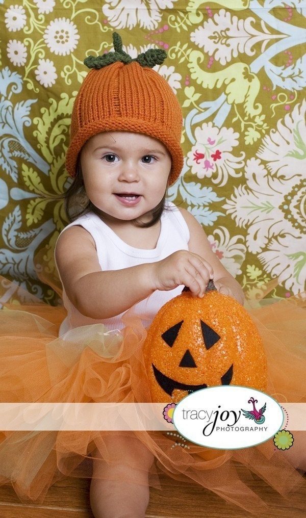 Knit Cute as a Pumpkin Knit Fruit Hat - Toddler and Child Sizes Great for use as a Photography Prop for Halloween Portraits