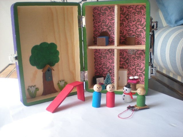 CUSTOM Carry Along Wooden Dollhouse Purse for Travel Play CUSTOM