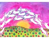 Bunny Rabbit Rainbow 5x7 Fine Art Print