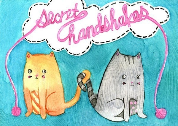 Kitty Cat Secret Handshakes 5x7 Fine Art Print