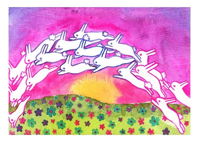 Bunny Rabbit Rainbow 5x7 Fine Art Print