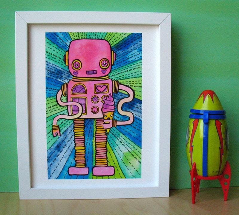 Robot Ice Cream Cone 8x10 Fine Art Print