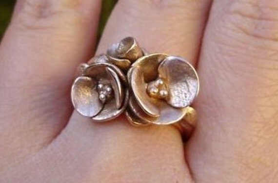 Poppies in Solid Rose Gold - SAMPLE SALE - Ready to Ship (Sizes 6.75 to 7.5) - Handsculpted, Cast in Solid 14K Rose Gold