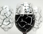 Spooky White and Black Halloween Trees--Set of 4 Hand Painted Wine Glasses