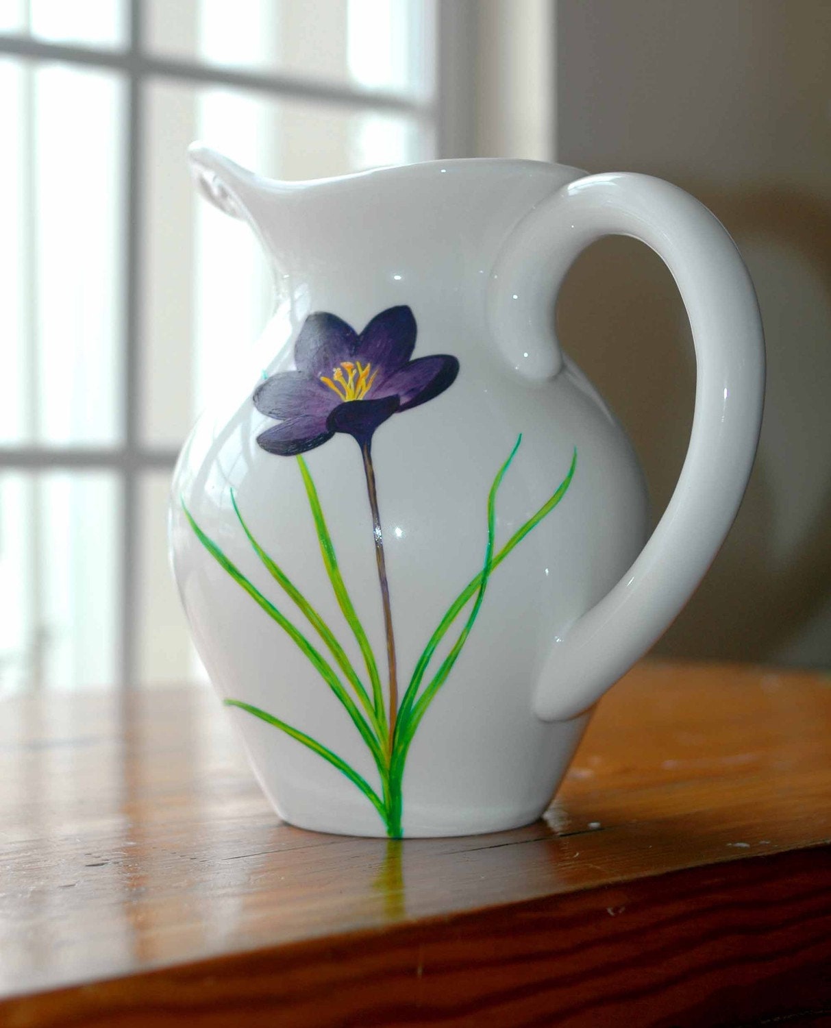 Your Mother's Favorite Spring Pitcher - Hand Painted Limited Edition Mothers Day GIft - Purple Crocus Flower