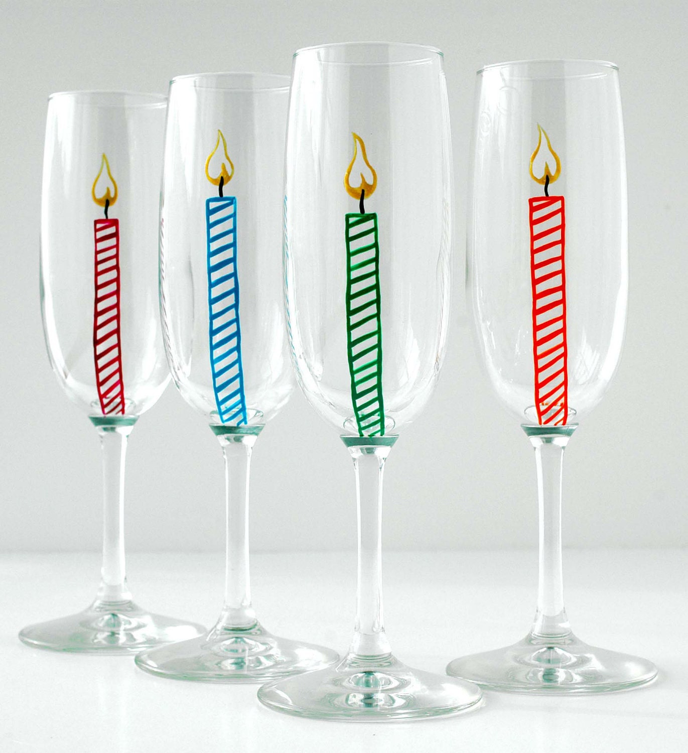 Happy Birthday Candle Champagne Flutes--Set of 4
