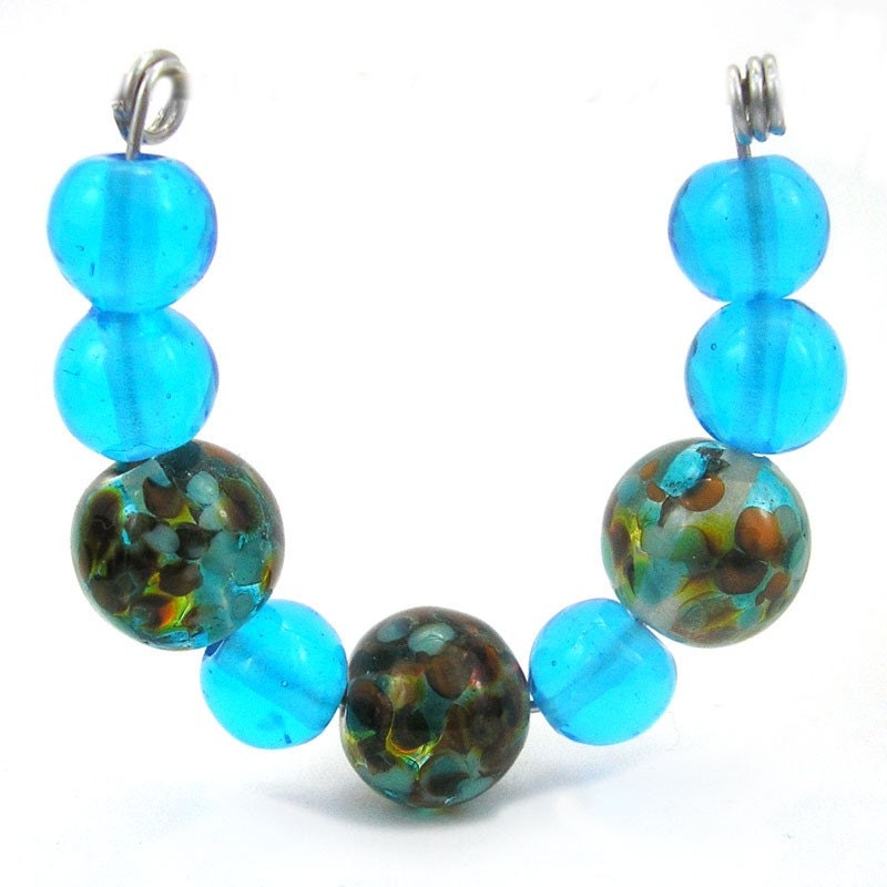 Aqua Frit Beads and Spacers - 9 Round Handmade Lampwork Beads