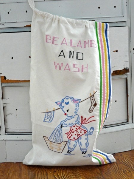 Ready to Ship Wholesale/Wedding Party/Gift Lot of 10 Retro Vintage Inspired Embroidered Laundry Bag Be A Lamb and Wash Il_170x135
