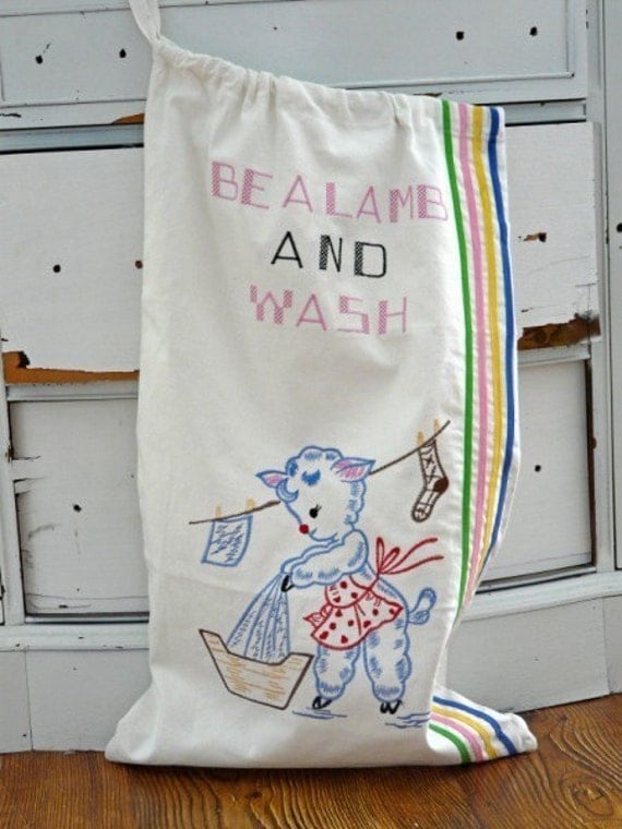 Sale FREE SHIP 10 Bags Wholesale/Wedding/Bridesmaid/Resell/Birthday Party Favor Retro Vintage Embroidered Laundry Bag Be A Lamb and Wash Il_570xn