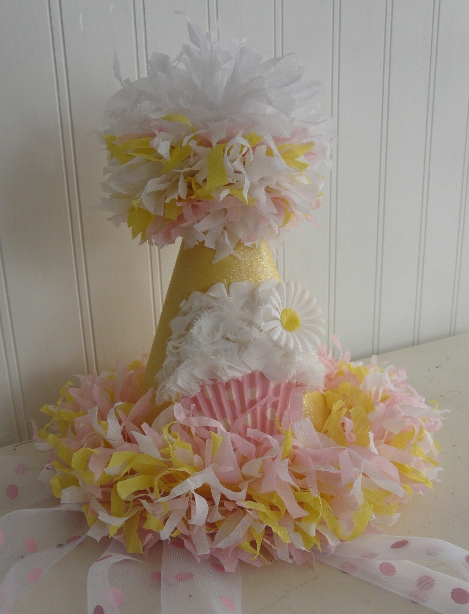 The Daisy vintage inspired boutique crepe paper glitter bling Chiffon Cupcake Birthday Party Hat match your tutu pettiskirt photo prop Il_570xn