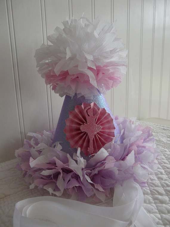 Birthday Party Hat-Lavender glitter, ballet Pink Vintage Ballerina Silhouette Party hat Il_570xn