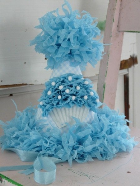 Little Boy Blue, Blue and White Crepe Paper Cupcake Party Hat Il_570xn
