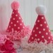 Custom Boutique Cheery Birthday Party Hat Collection pink cupcake, red polka dots