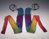 Small Practice Poi - Spin in Style - Hand-dyed canvas bags on ropes with rainbow silk tails