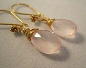Outstanding  Rose Quartz Faceted Briolette and 24K Gold Vermeil Earrings