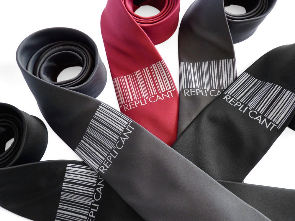 Replicant Mens Necktie - Blade Runner Inspired Barcode Tie for Men in Grey, Black or Magenta