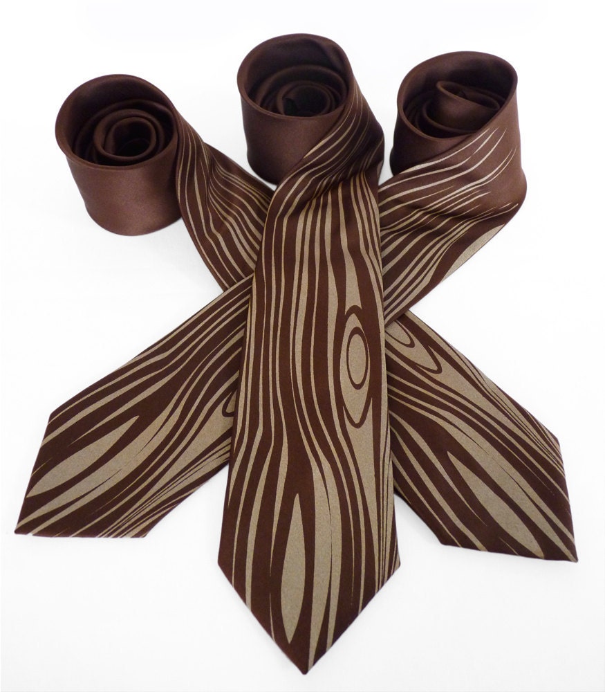 Against The Grain Necktie - Wood Grain Faux Bois Rustic Tie - Gifts for Men, Wedding