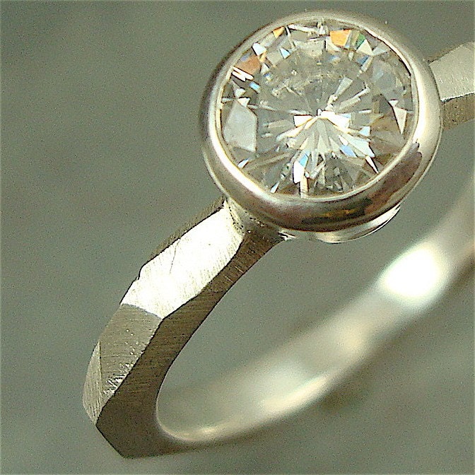 Chiseled Engagement Ring w/ 6mm Moissanite - sterling