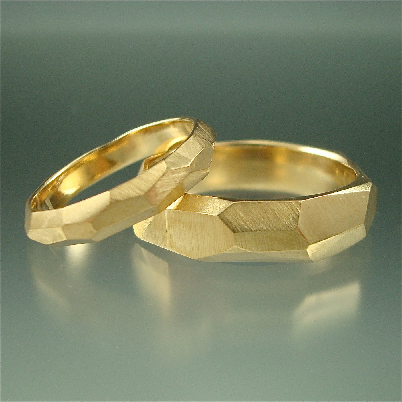 14k gold Chiseled Ring Set - Made to Order