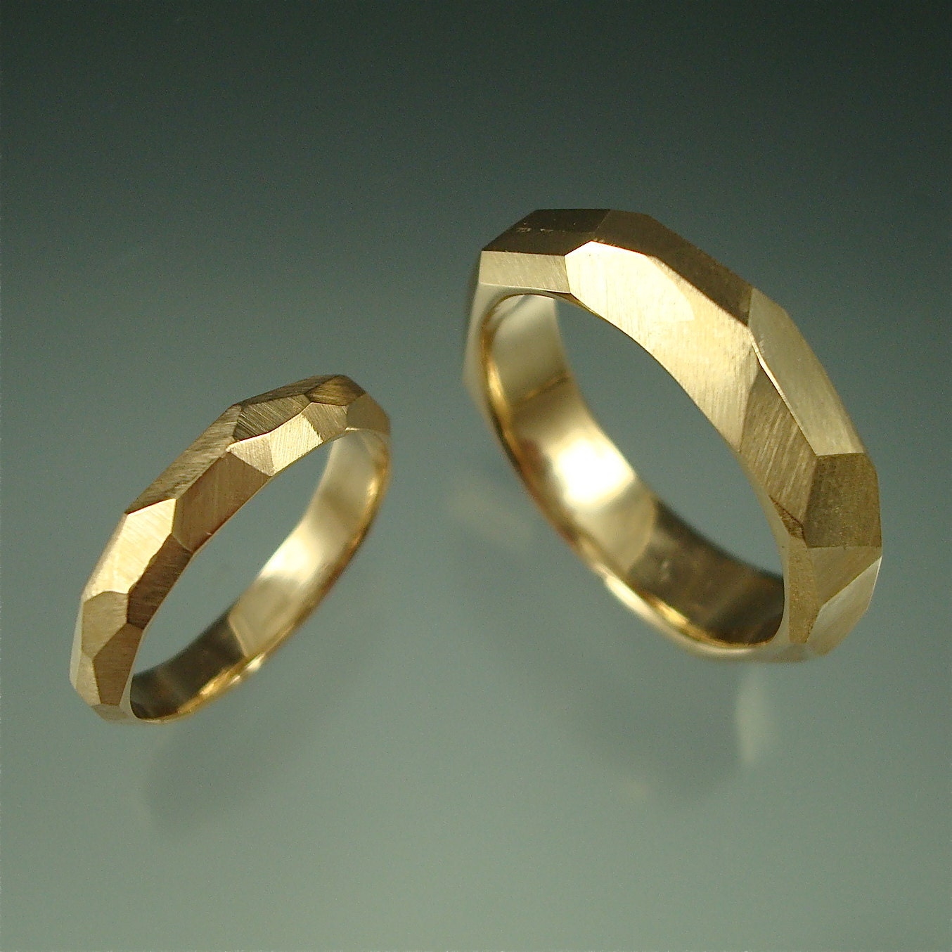14k gold Chiseled Ring Set - Made to Order