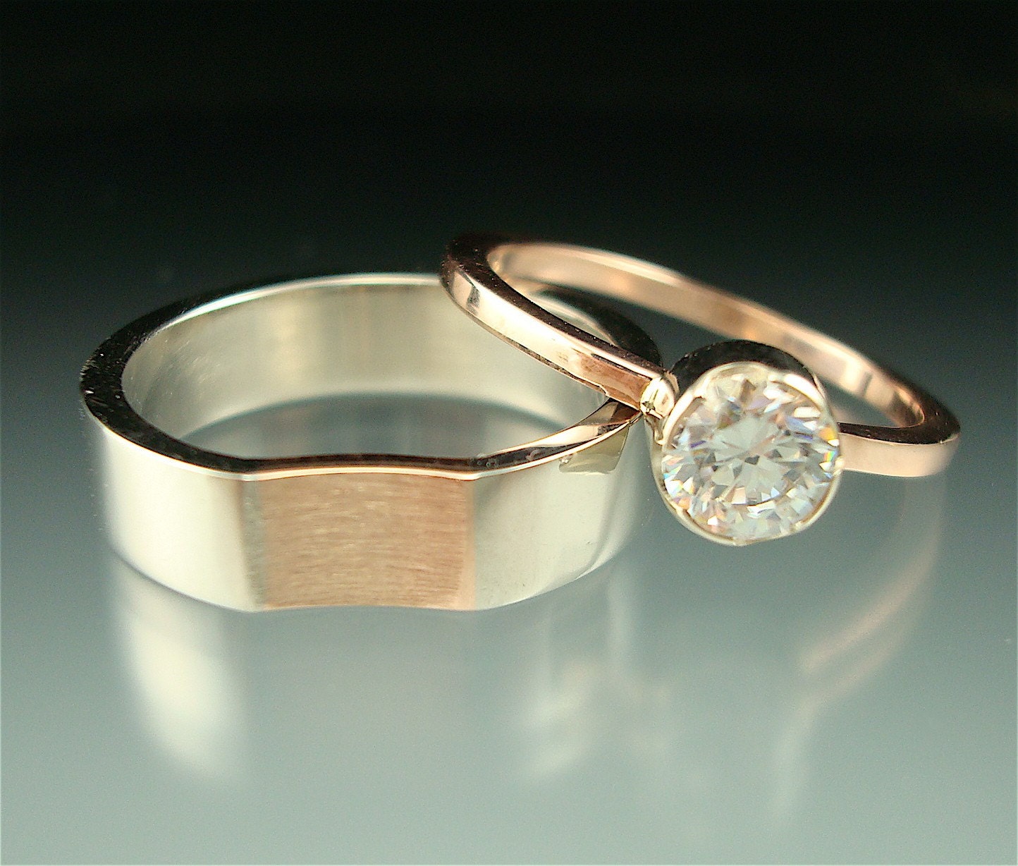 Pretty in Pink- palladium, rose gold, moissanite bridal set